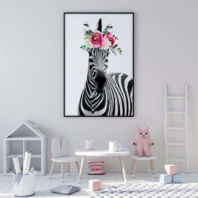 Zebra Flower Crown Nursery Poster (42 x 59.4cm)