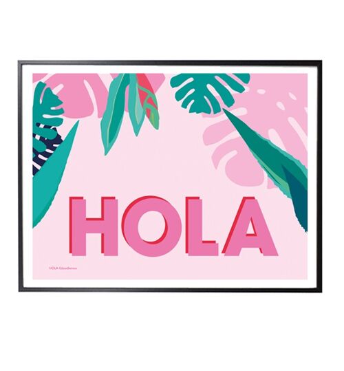 Hola tropical art print pink
