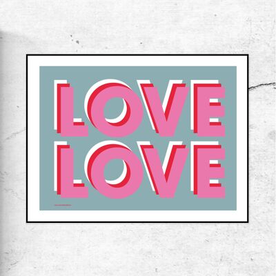 Love love - typographic art print - blue