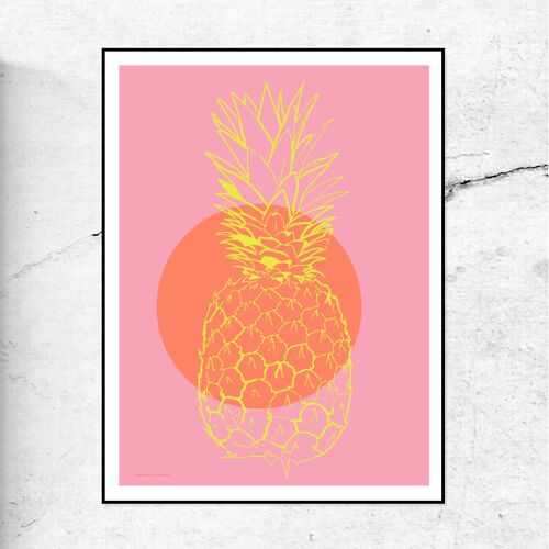 Pinehappy - pineapple art print - pink & orange