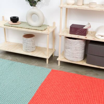 Contrast felt ball rug - coral / turquoise - 140 x 200 cm