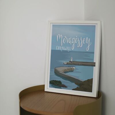 Mevagissey Harbour Art Print | Hand lettered Illustration