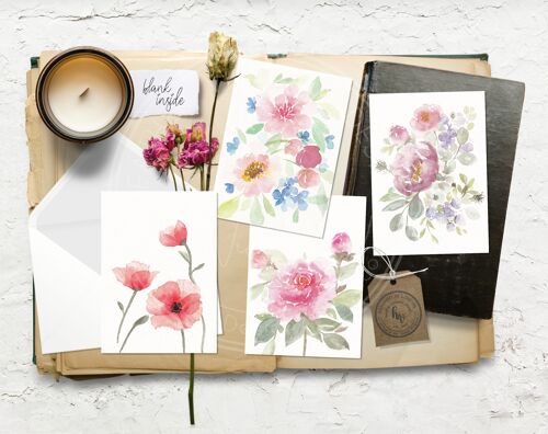 Floral Greetings cards - Set of 4