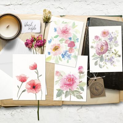 Cartes de voeux florales - Lot de 4