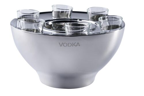 Wodka Kühler "VODKA" Edelstahl + 6 Shotgläsern