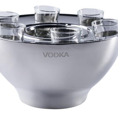 Enfriador de vodka "VODKA" acero inoxidable + 6 vasos de chupito
