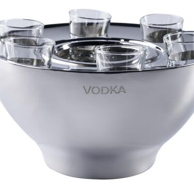 Wodka Kühler "VODKA" Edelstahl + 6 Shotgläsern