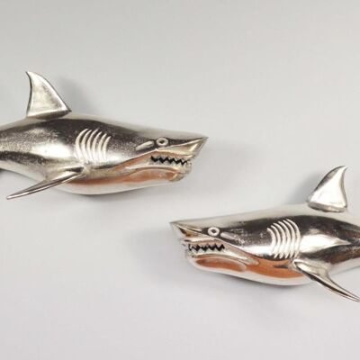 2 deco tiburones decoración de pared de aluminio plata