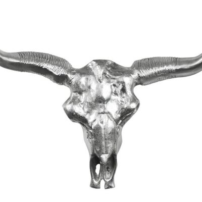 Cabeza de toro metal plateado decoración calavera de búfalo XL