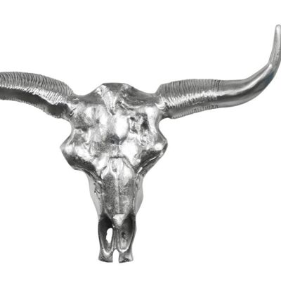 Tête de taureau métal argenté décoration crâne de buffle XL