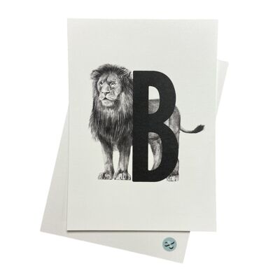 Tarjeta de letra B con león
