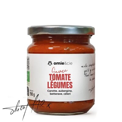 Salsa de tomate con 5 verduras ecológicas - tomates de campo del sur de Francia - 190 g