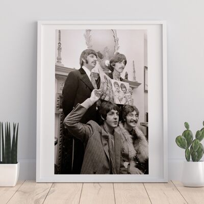 The Beatles Holding Up Sgt. Pepper Record - Art Print