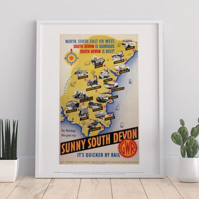 Sunny South Devon, It's Quicker By Rail - Premium Art Print