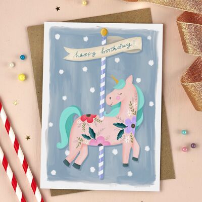 Unicorn Carousel Birthday Card