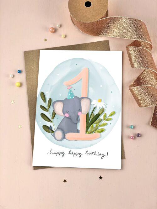 First Birthday Elephant Birthday Card One