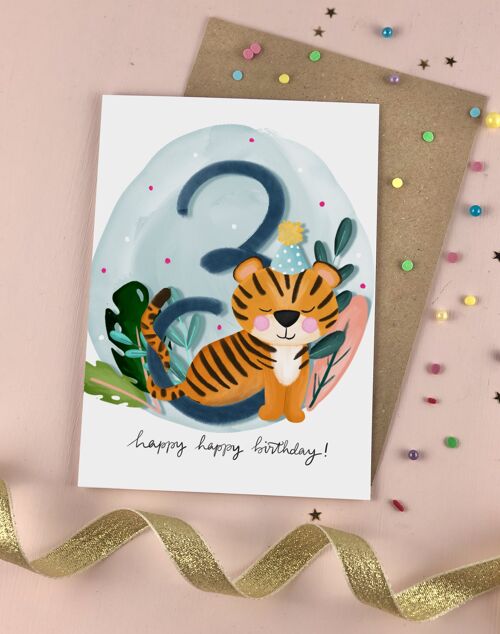 Third Birthday Kid's Tiger Card Three