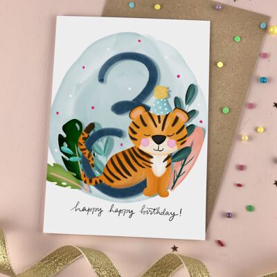 Third Birthday Kid's Tiger Card Three