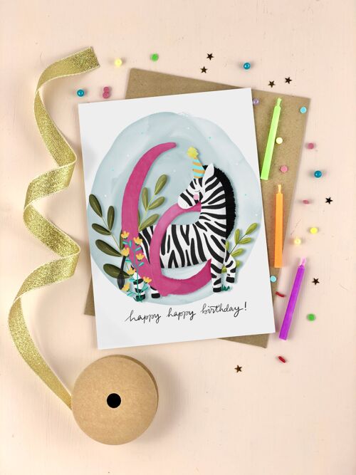 Sixth Birthday Kid's Zebra Birthday Card Six