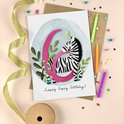 Sixth Birthday Kid's Zebra Birthday Card Six