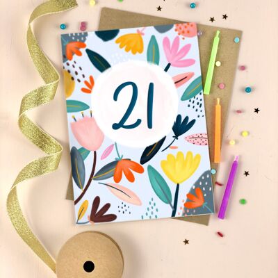 Twenty First Birthday Floral Milestone Card Twenty One