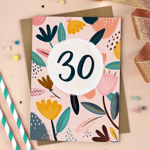Thirtieth Birthday Floral Milestone Card Thirty
