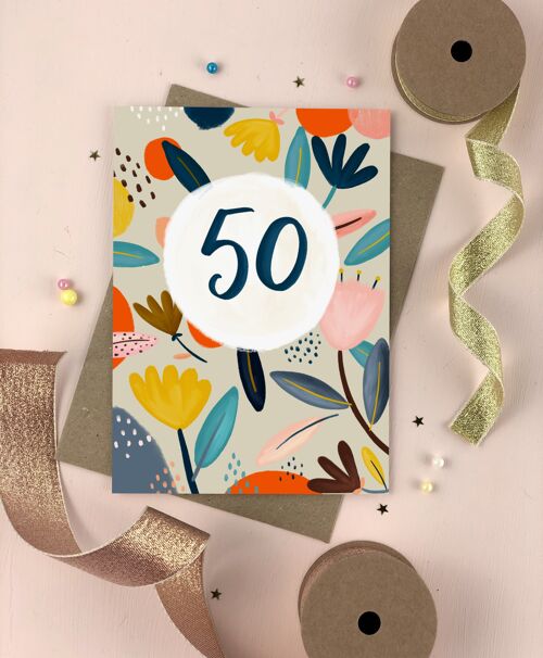 Fifitieth Birthday Floral Milestone Card Fifty