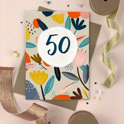 Fifitieth Birthday Floral Milestone Card Fifty