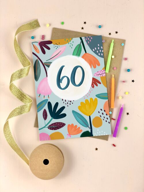 Sixtieth Birthday Floral Milestone Card Sixty