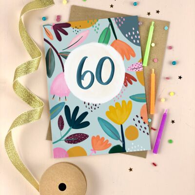 Sixtieth Birthday Floral Milestone Card Sixty