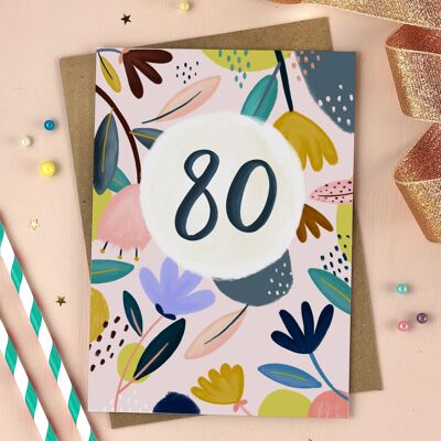 Eightieth Birthday Floral Milestone Card Eighty