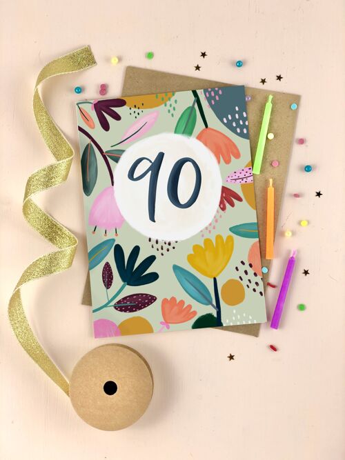 Ninetieth Birthday Floral Milestone Card Ninety