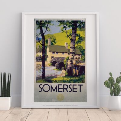 Somerset - Garçon et fille par pont - 11X14" Premium Art Print