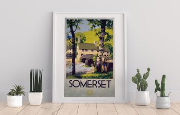 Somerset - Garçon et fille par pont - 11X14" Premium Art Print