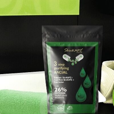 SkinKAPZ Kit purifiant visage 3 étapes en 1 + gant de toilette démaquillant en bambou