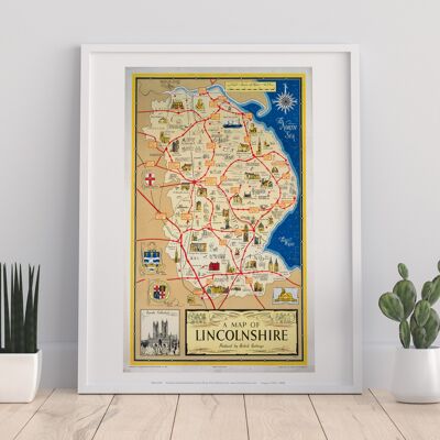 A Map Of Lincolnshire - Lincoln Cathedral - Art Print