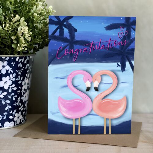 Congratulation Flamingo engagement and wedding card