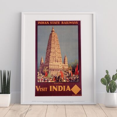 Visit India, Budh Gaya - Indian State Railways - Art Print