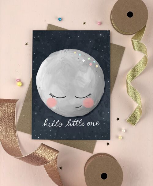 Hello Little One Moon New baby card