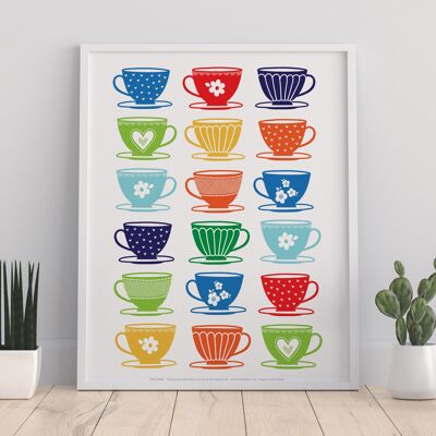 Tea Cups- Assorted Colours - 11X14” Premium Art Print