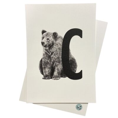 Tarjeta de letra C con oso