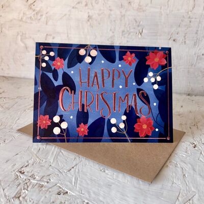 Snowy pink foil Christmas card