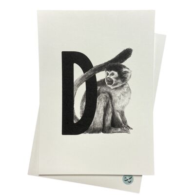 Letter card D with monkey