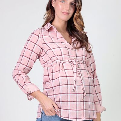 Belted Check Shirt - Light Pink
