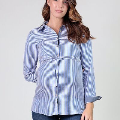 Camisa rayas con cinturón ajustable - Azul/blanco
