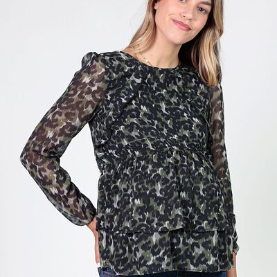 Blouse imprimé animalier - Kaki