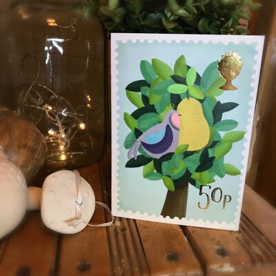 Partridge in a pear tree stamp Christmas card