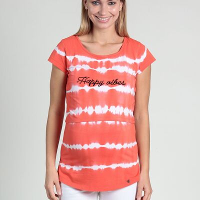 Nursing T-shirt with tie-dye stripes - Strawberry