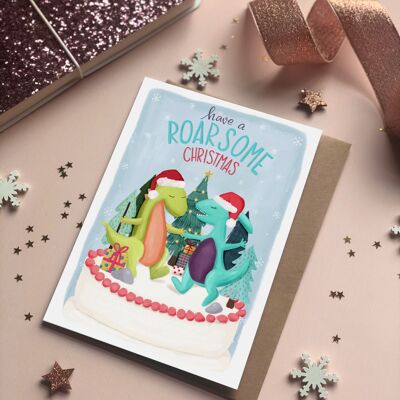 Roarsome Christmas children’s Christmas card