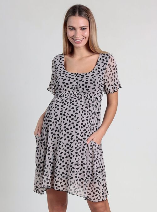 Vestido lactancia estampado animal print - Piedra